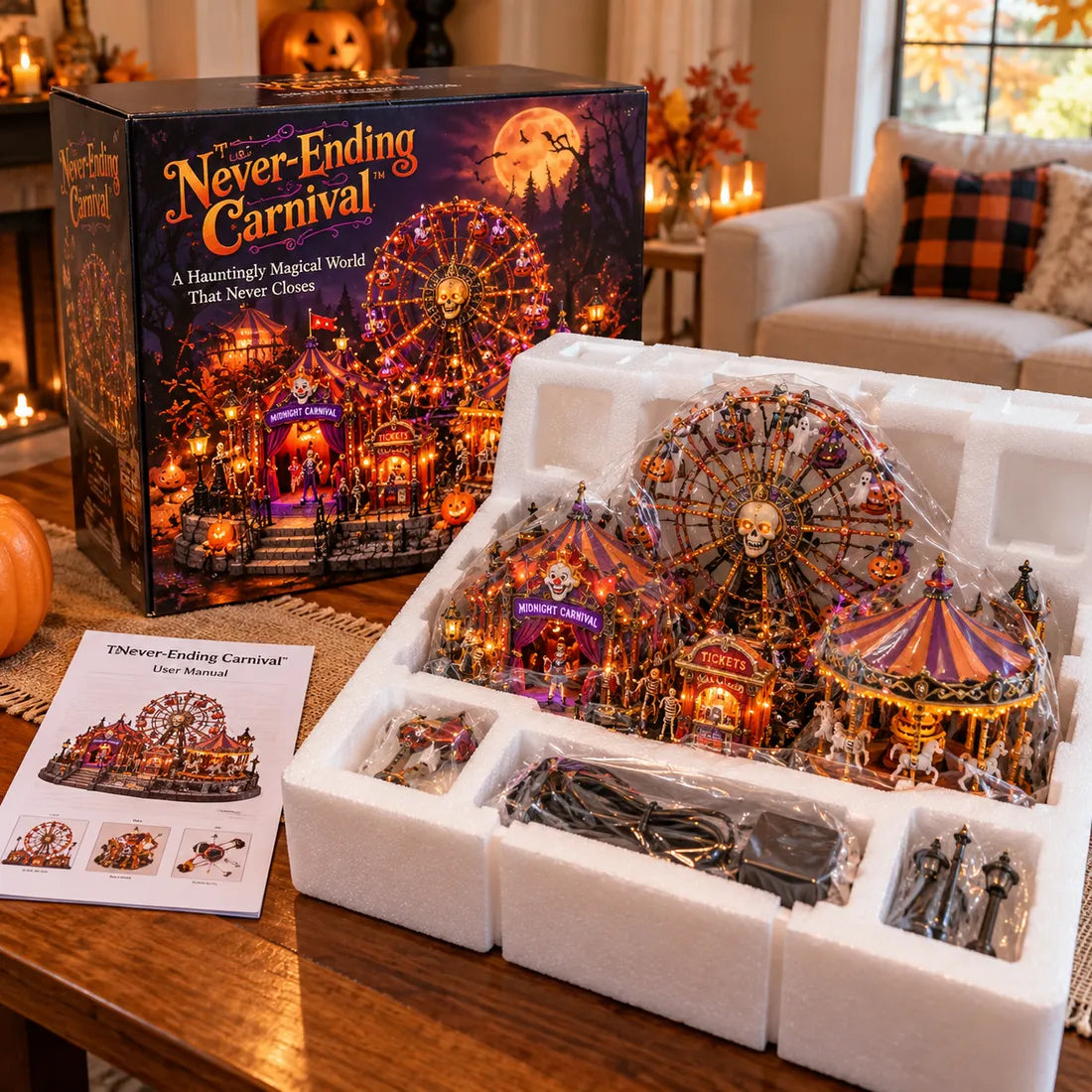 🎃👻– Light-Up Ghost Train Village & Spooky Carnival Display