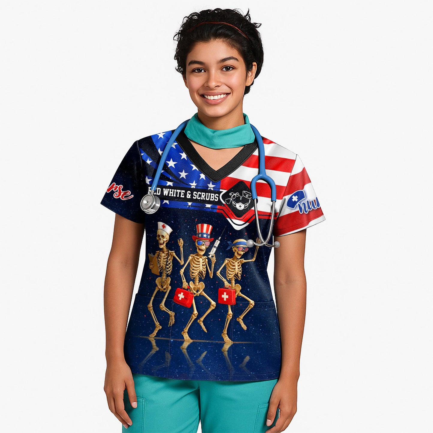 Funny Nurse Skeleton 4th of July Shirt – Patriotic Scrub Life Tee for RN CNA LPN