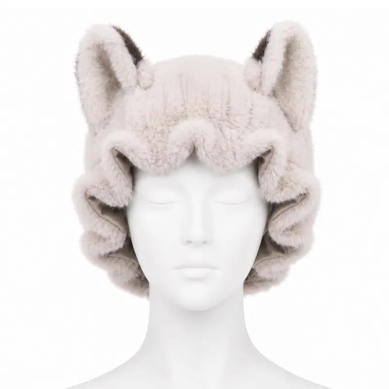 Brand Original Fox Ear Design Plush Satin Hair Bonnet for Sleeping