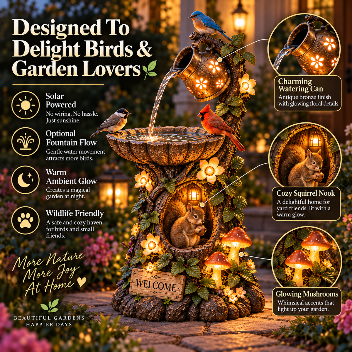 🚨Today Only: 49% OFF💥🐿️ Solar Birdbath Fountain Garden Decor – A Cozy Wildlife Haven for Your Yard