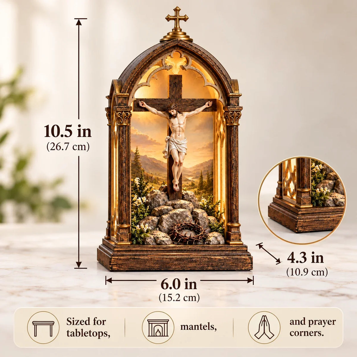 ✝️ Illuminated Calvary Devotional Shrine | Warm Christian Prayer Décor