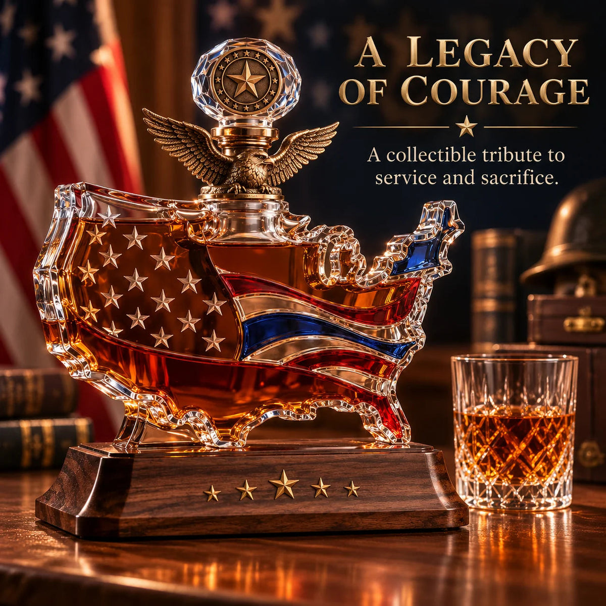 A TRIBUTE THAT LASTS-Veterans Tribute Crystal Decanter
