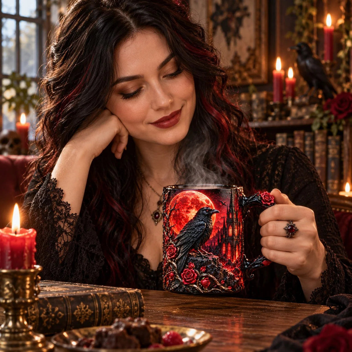 ✨🌹 Raven Magic Color-Changing Mug | Gothic Raven & Blood Moon Coffee Cup🐦⬛