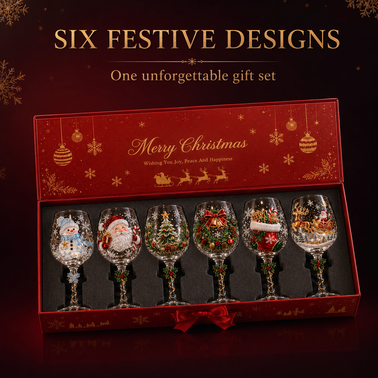 🔥🎁Christmas 3D Wine Glass Collection Gift Box Set✨