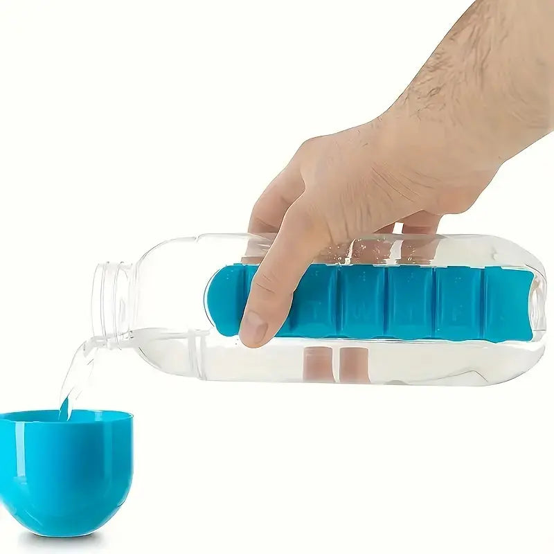 💧 2-in-1 Water Bottle & 7-Day Vitamin Organizer — 600ml
