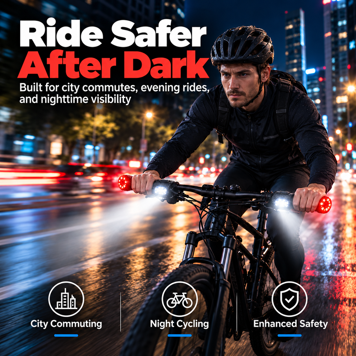 🚴Bike Bar-End Safety Lights (Pair) | USB Rechargeable, Front & Rear Visibility, Hidden Mount