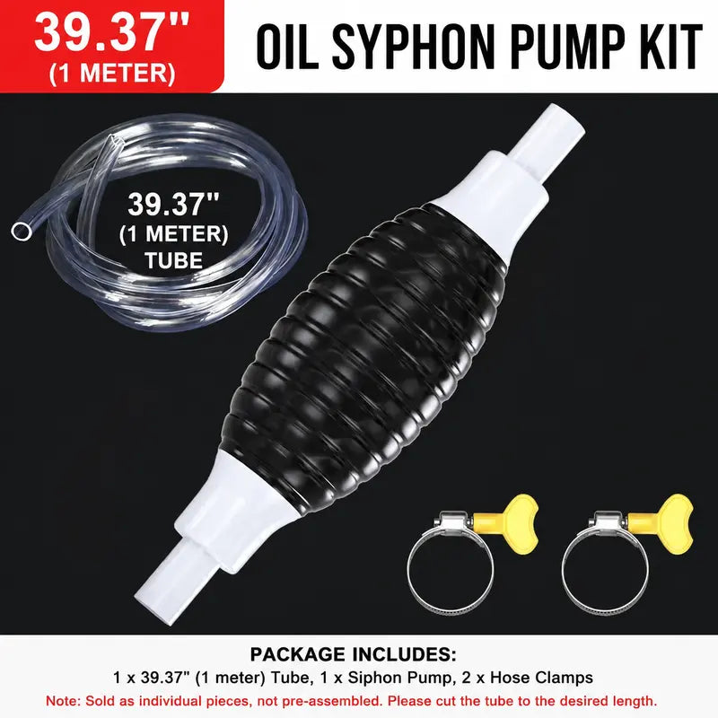 Manual Siphon Pump Kit | Fast Fuel, Water & Oil Transfer Pump with 1M Hose & Hose Clamps for Cars, Boats & Emergency Use