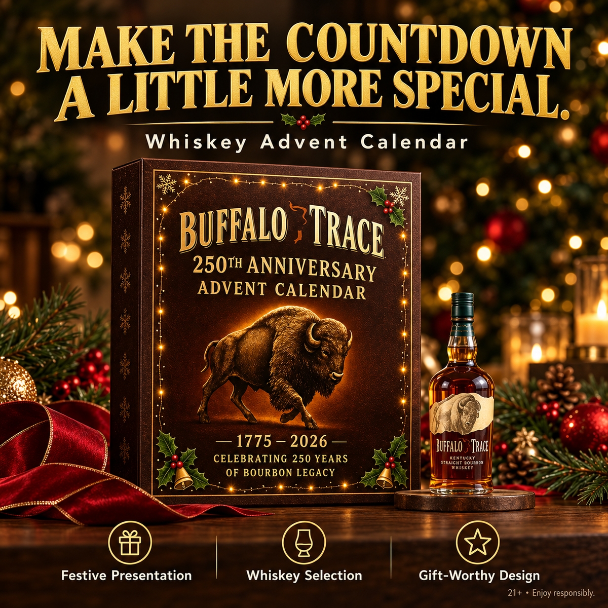 🎄 Whiskey-Themed Advent Calendar – Brown & Gold Holiday Presentation 🎁