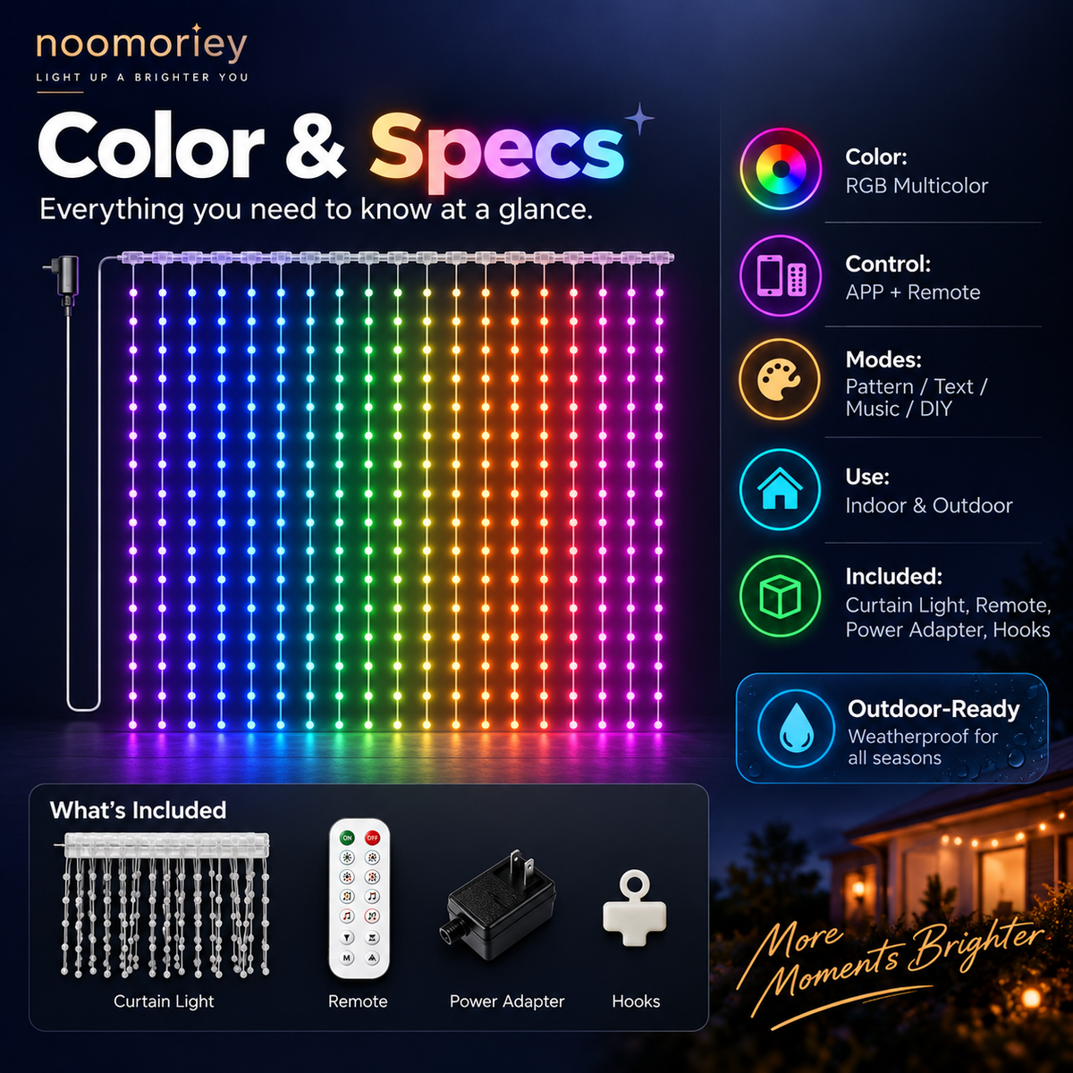 Christmas Smart Curtain Lights – App-Controlled RGB Holiday String Lights