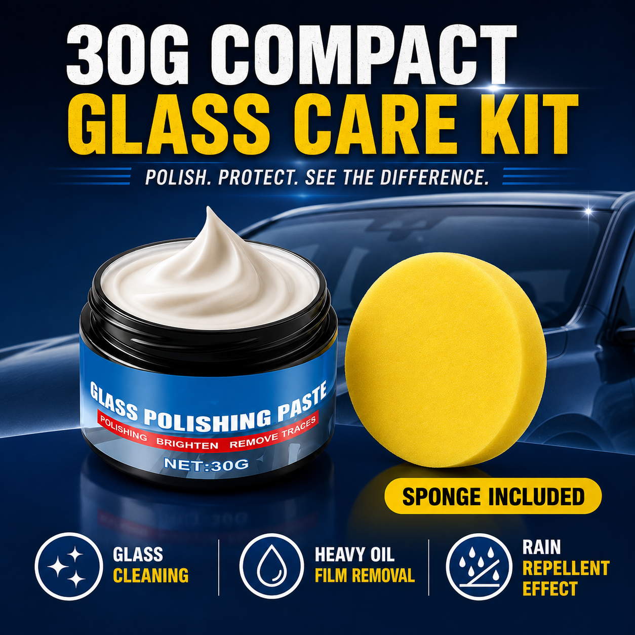 🚗Car Glass Oil Film Remover & Water Repellent Cleaner