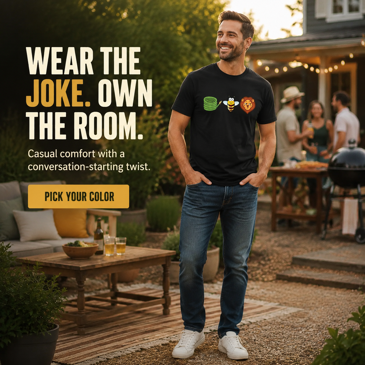 Hose Bee Lion Mens T Shirts Cotton Short Sleeve T-Shirt Crew Neck Tees Casual Shirt
