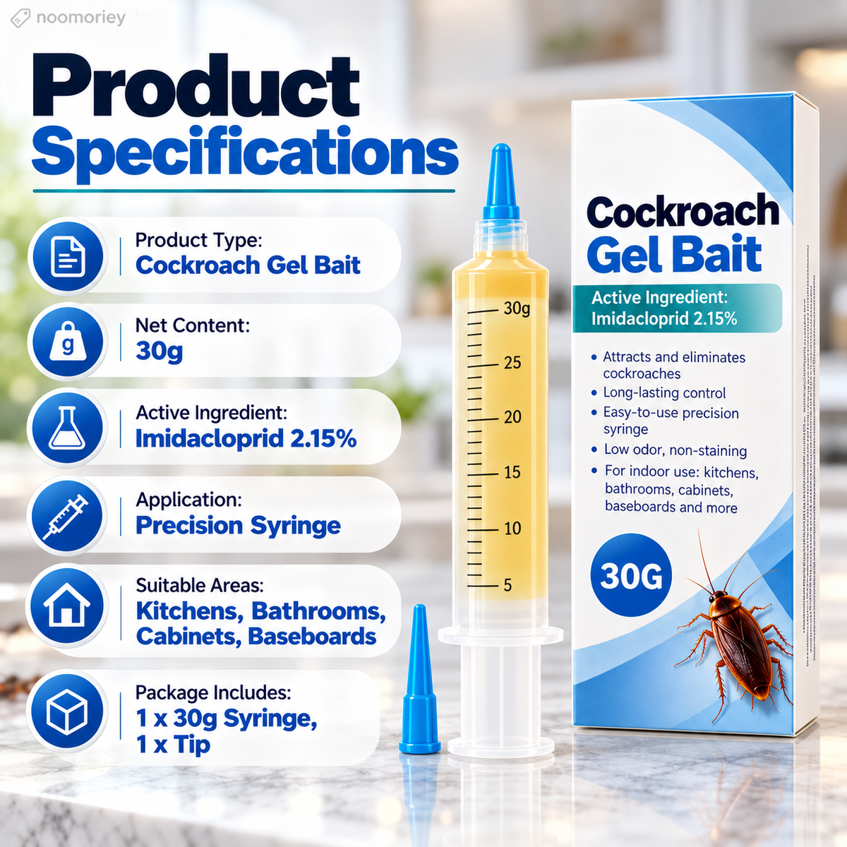 30g Roach & Ant Gel Bait 2-Pack – Precision Syringe Pest Control Gel for Fast Home Protection