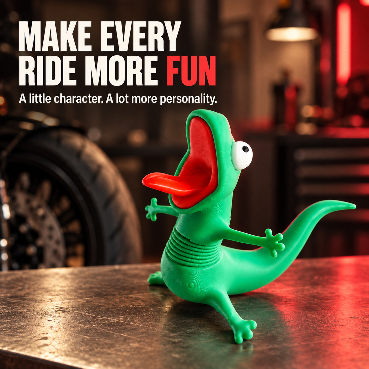 ๐๏ธ Funny Wobbling Spring Lizard Motorcycle Decoration โ Moving Rider Companion Gift ๐ฆ