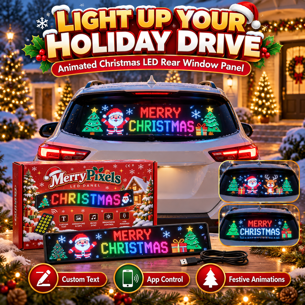 ๐ Animated Christmas LED Rear Window Panel โ App Controlled Car Display