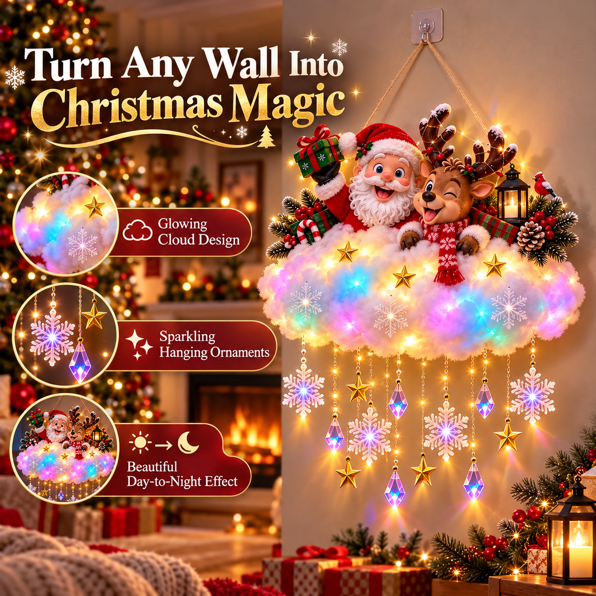 ๐ Light-Up Christmas Cloud Hanging Decor โ Santa & Winter Village Holiday Display