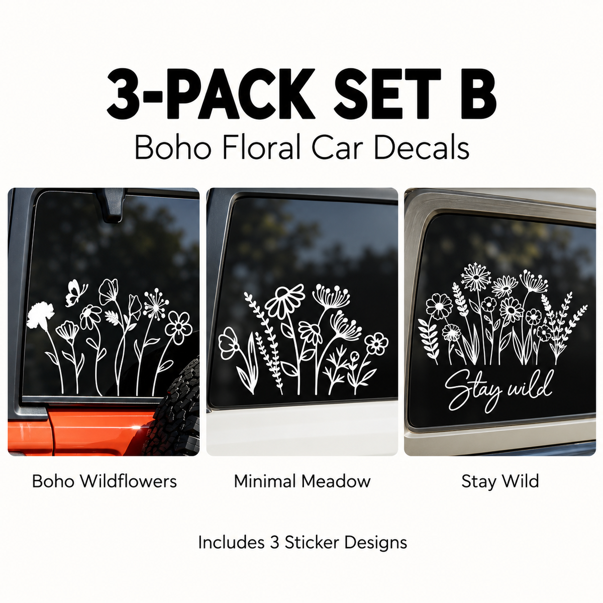 ๐ผ 50% OFF ๐ Boho Wildflower Car Decals โ Waterproof & Sun-Resistant Floral Stickers
