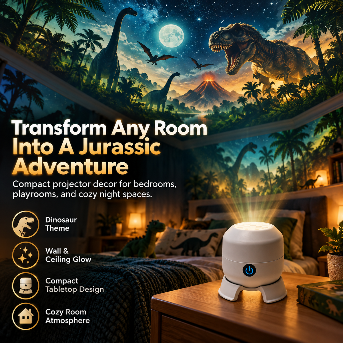🦖 50% OFF Today! Dinosaur Room Projector Night Light for Kids
