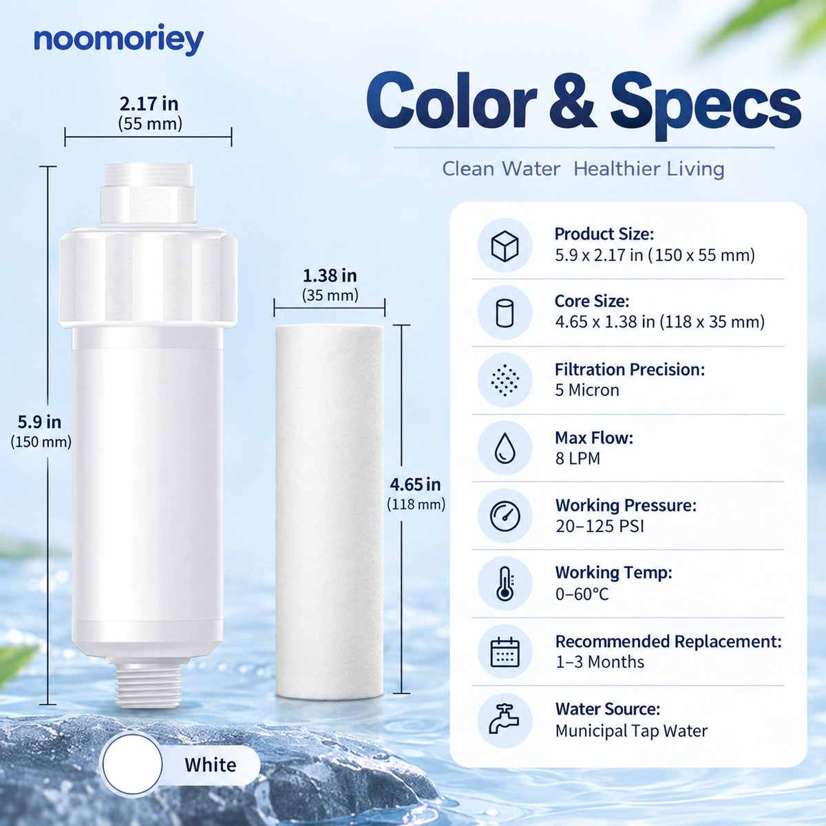🚿 Universal Sediment Water Filter – PP Cotton Pre-Filter for Shower, Washing Machine & Toilet
