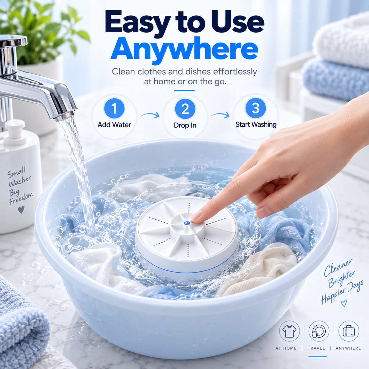 🫧 Portable Ultrasonic Mini Washer💦 – 3-Mode Cleaner for Clothes & Dishes 👕🍽️