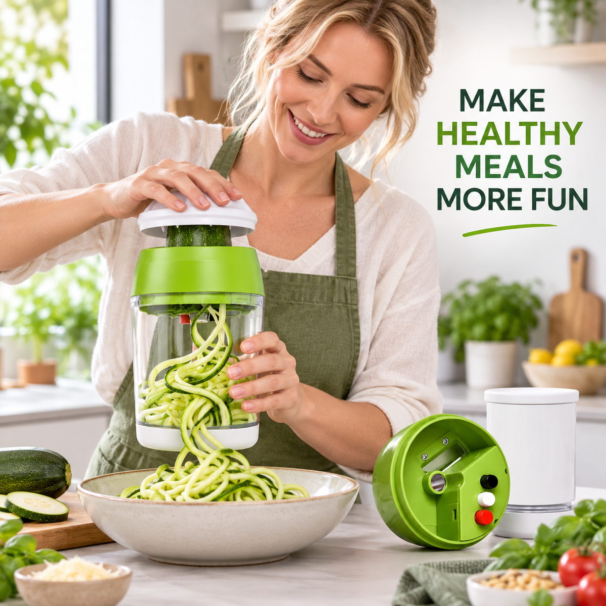 4-in-1 Vegetable Spiralizer & Slicer – Multi-Mode Vegetable Cutter for Zoodles Slices & Fine Cuts
