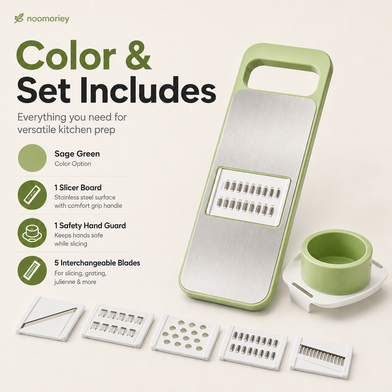 ๐ฅ Adjustable Multi-Shape Vegetable Slicer โ Stainless Steel Blades for Julienne, Shredding & Decorative Cuts