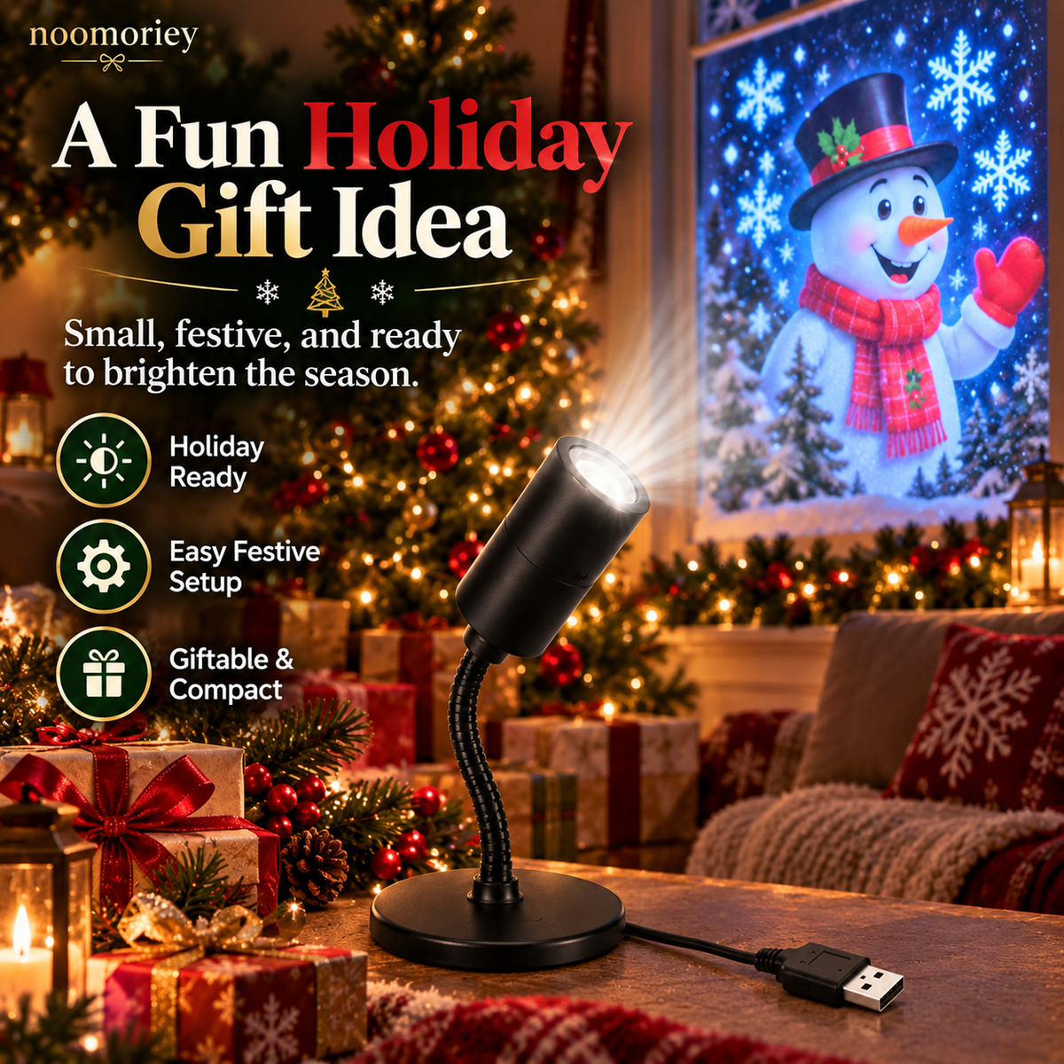 ๐ Christmas Window Projector Light โ USB-Powered Flexible Holiday Snowman Display