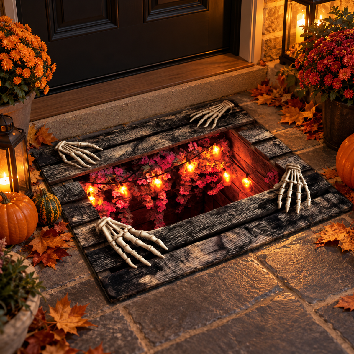 Halloween 3D Pit Illusion Welcome Mat - Non-Slip Horror Door Mat ๐