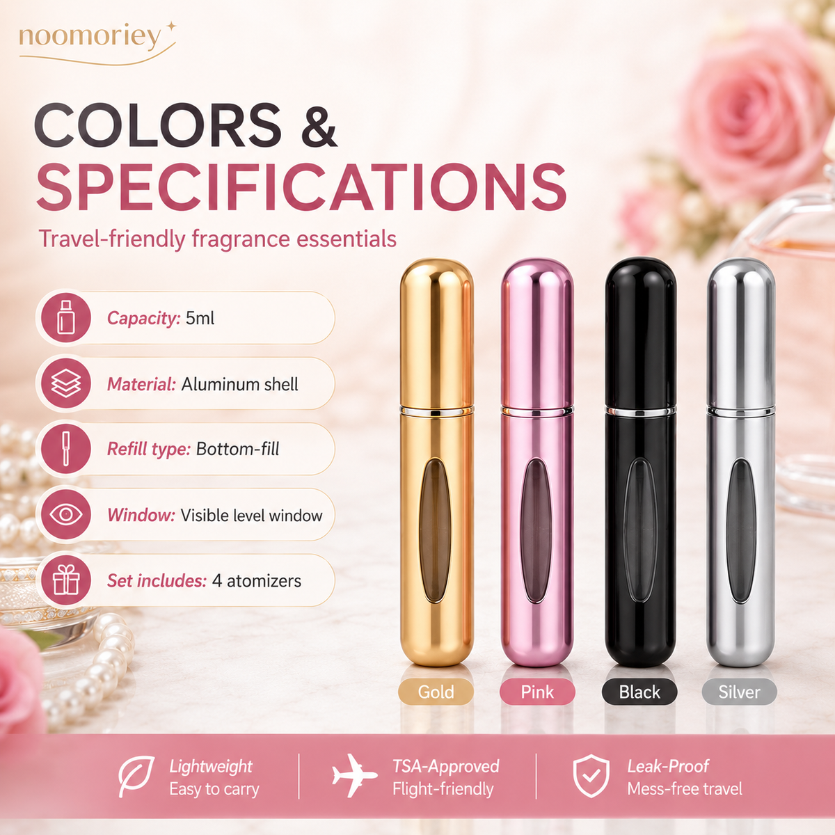 ✨ 4-Pack Refillable Perfume Atomizer Set – Leak-Proof Travel Spray Bottles