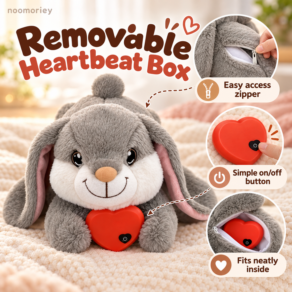 🐰 Heartbeat Bunny Comfort Toy for Dogs & Cats – Soft Plush Snuggle Companion with Removable Heartbeat Module