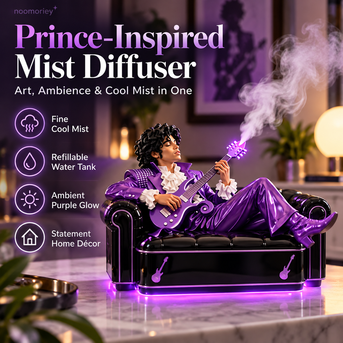 🎸 Purple Rockstar Mist Diffuser – Guitar-Shaped Humidifier with LED Mood Lighting, Unique Music-Inspired Home Décor & Gift