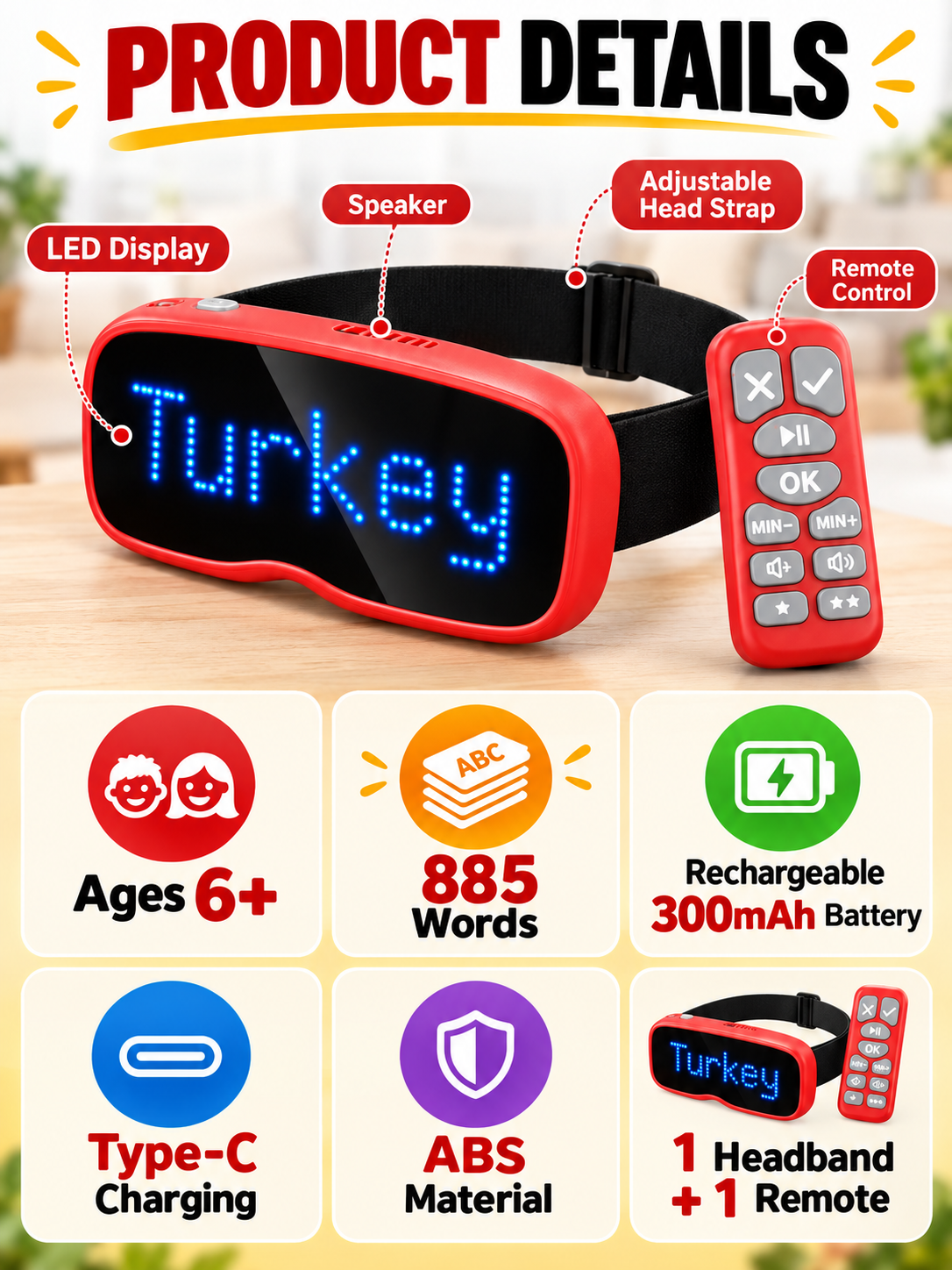 🎉 Party Fun Deal – LED Headband Guessing Game Set 💡 Interactive Charades Challenge for Kids & Adults at Family Game Nights ✨