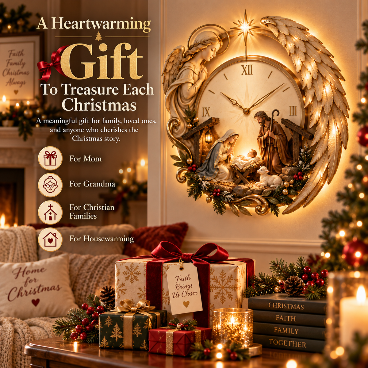 🎄⏰50% OFF - ✨ Bethlehem Angel Nativity Glow Clock