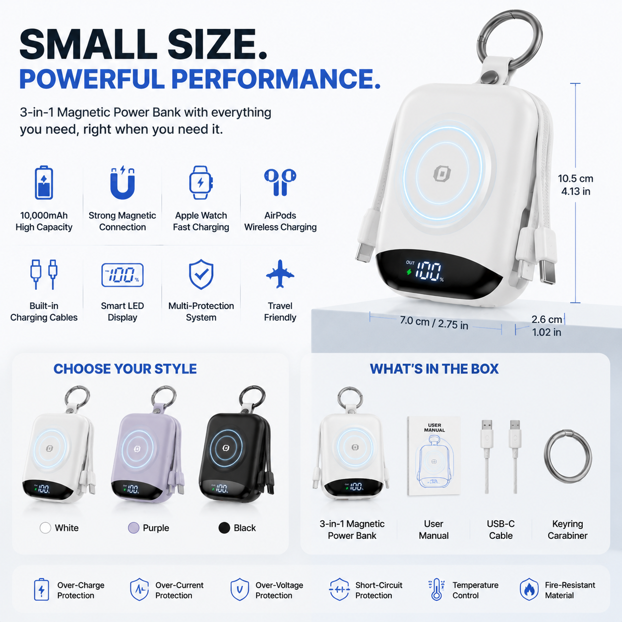 ๐ฅ Hot sell 50% OFF-๐ 10,000mAh 3-in-1 Magnetic Power Bank with Built-In Cables