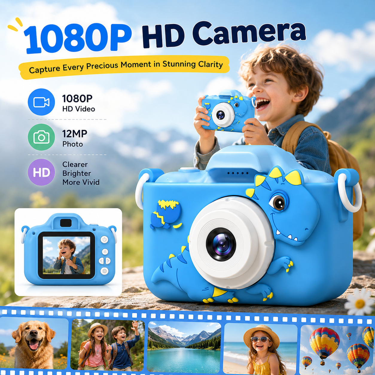 ๐ฅ๐ธ Kids Digital Camera with Selfie Mode โ 1080P HD Rechargeable Camera, Cute Silicone Case, 32GB Card Included | Best Birthday & Christmas Gift for Kids Ages 3-12