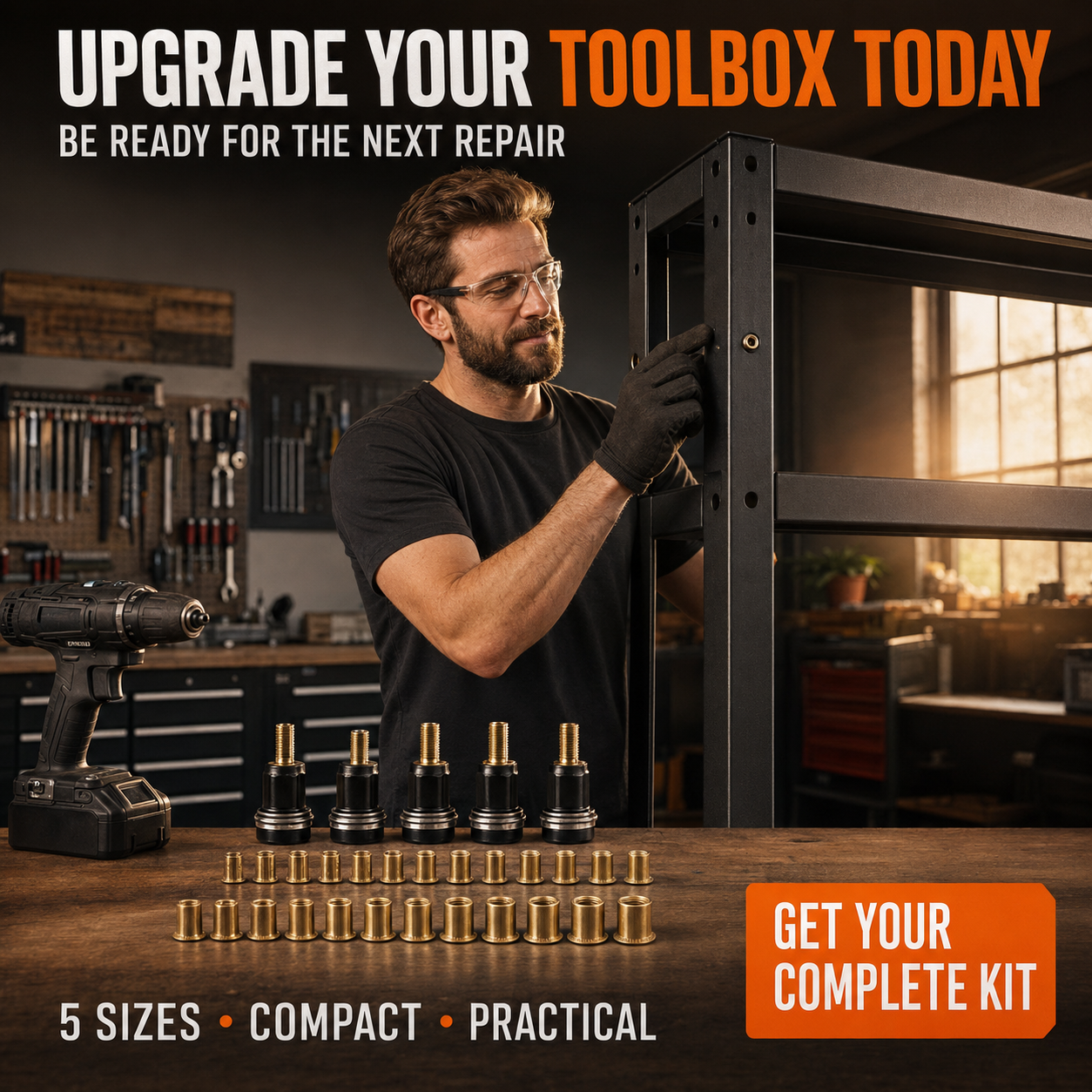 ๐ง Complete Drill-Powered Rivet Nut Kit โ M3โM8 Threaded Insert Tool Set