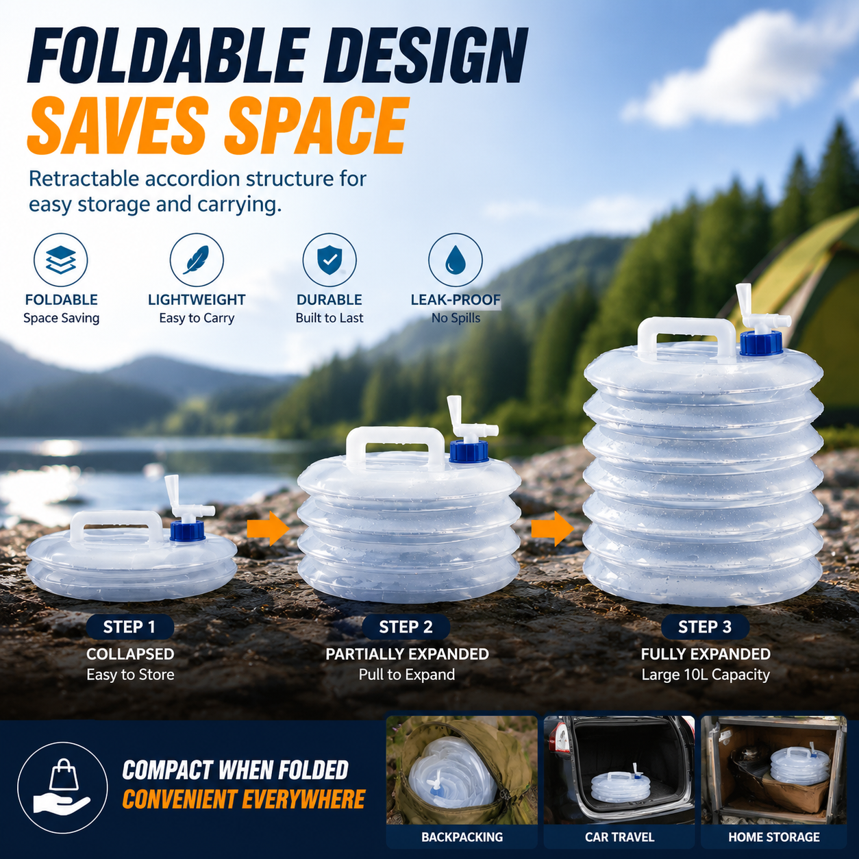 โฐ Last Day Sale | ๐๏ธ Foldable Camping Water Container โ 5L/10L/15L Portable Water Bucket