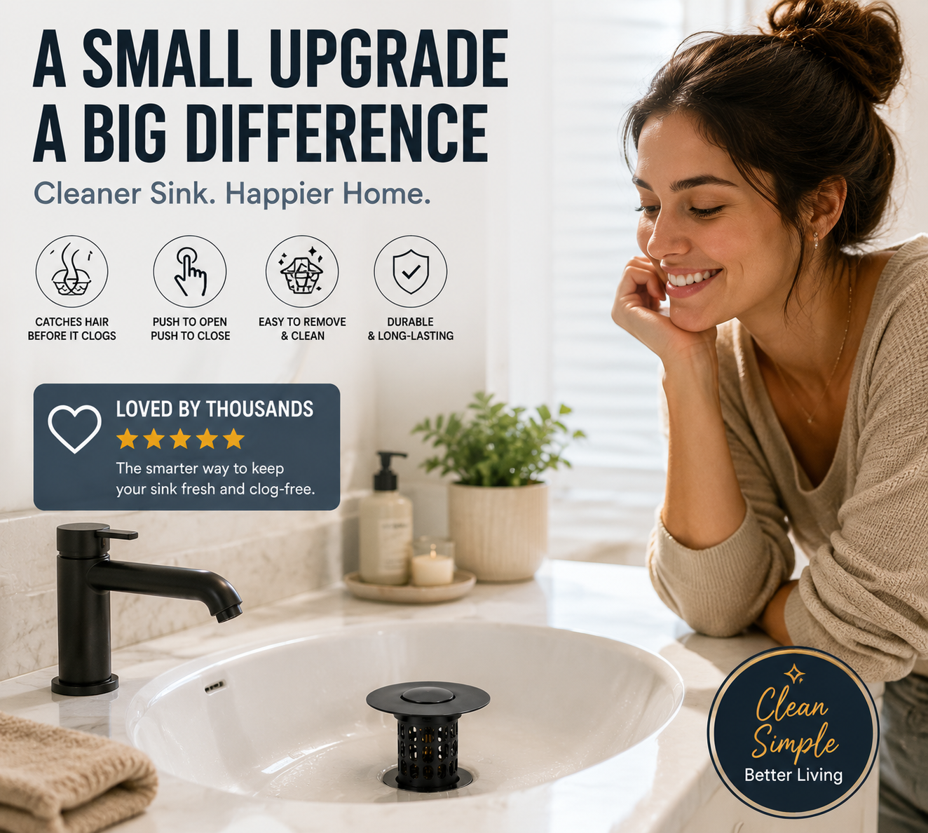 ๐ฟ Smart Sink Drain Stopper With Hair Catcher Basket โ No More Clogged Drains