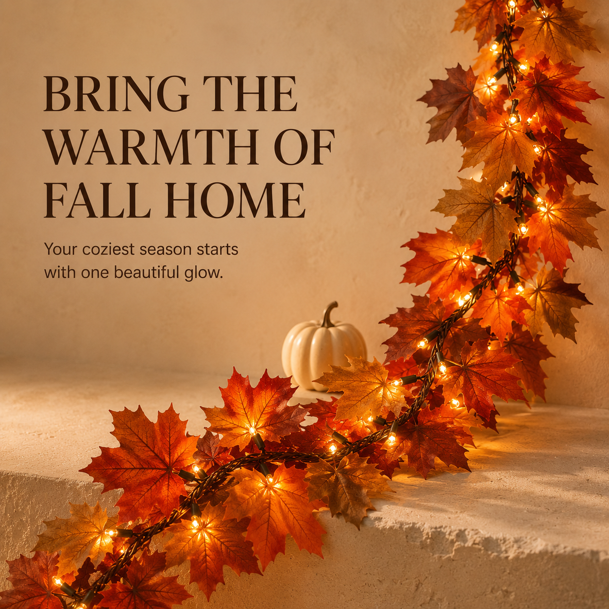 ๐ Lighted Autumn Maple Leaf Garland โ Warm LED Fall Mantel, Window & Doorway Decor