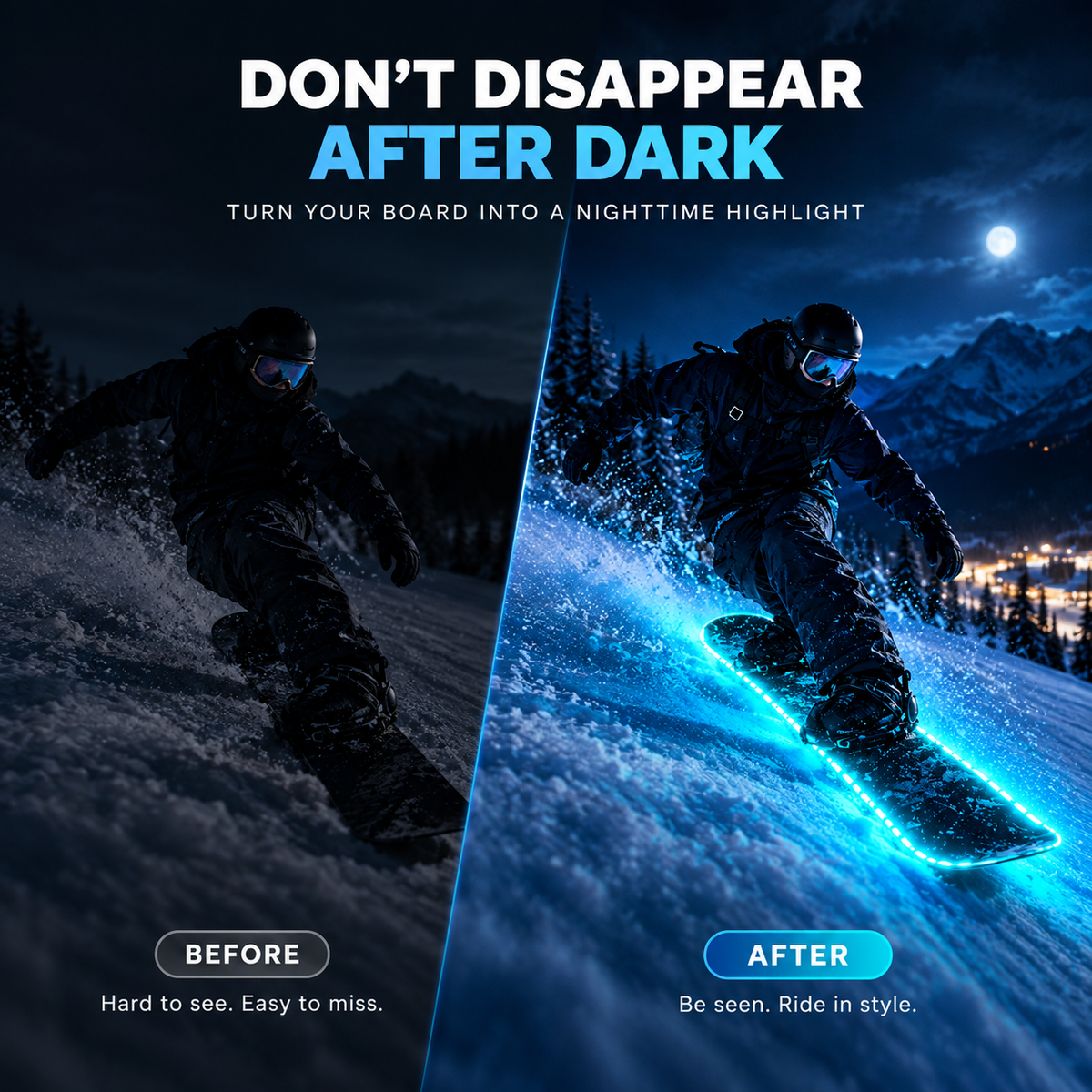 🏂 LED Snowboard Light System | 7 Colors, IP68 Waterproof, 5-Min Install