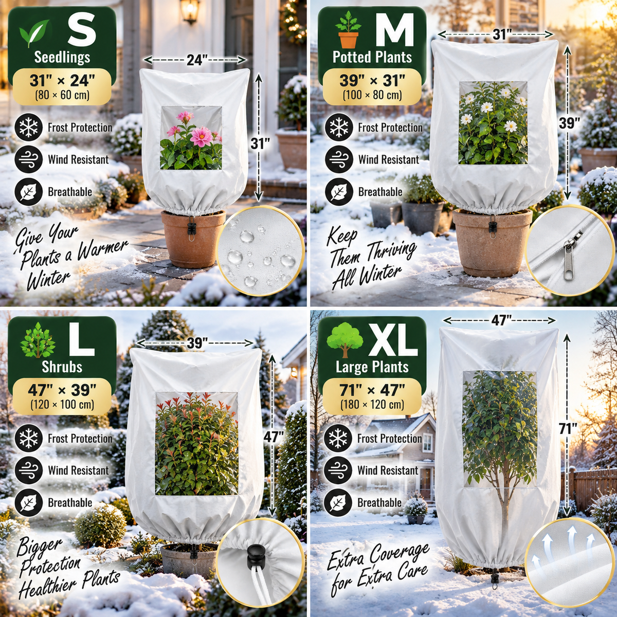 🌿 WINTER GARDEN ESSENTIAL | Plant Frost Protection Cover – Breathable Reusable Cover for Shrubs, Pots & Young Trees