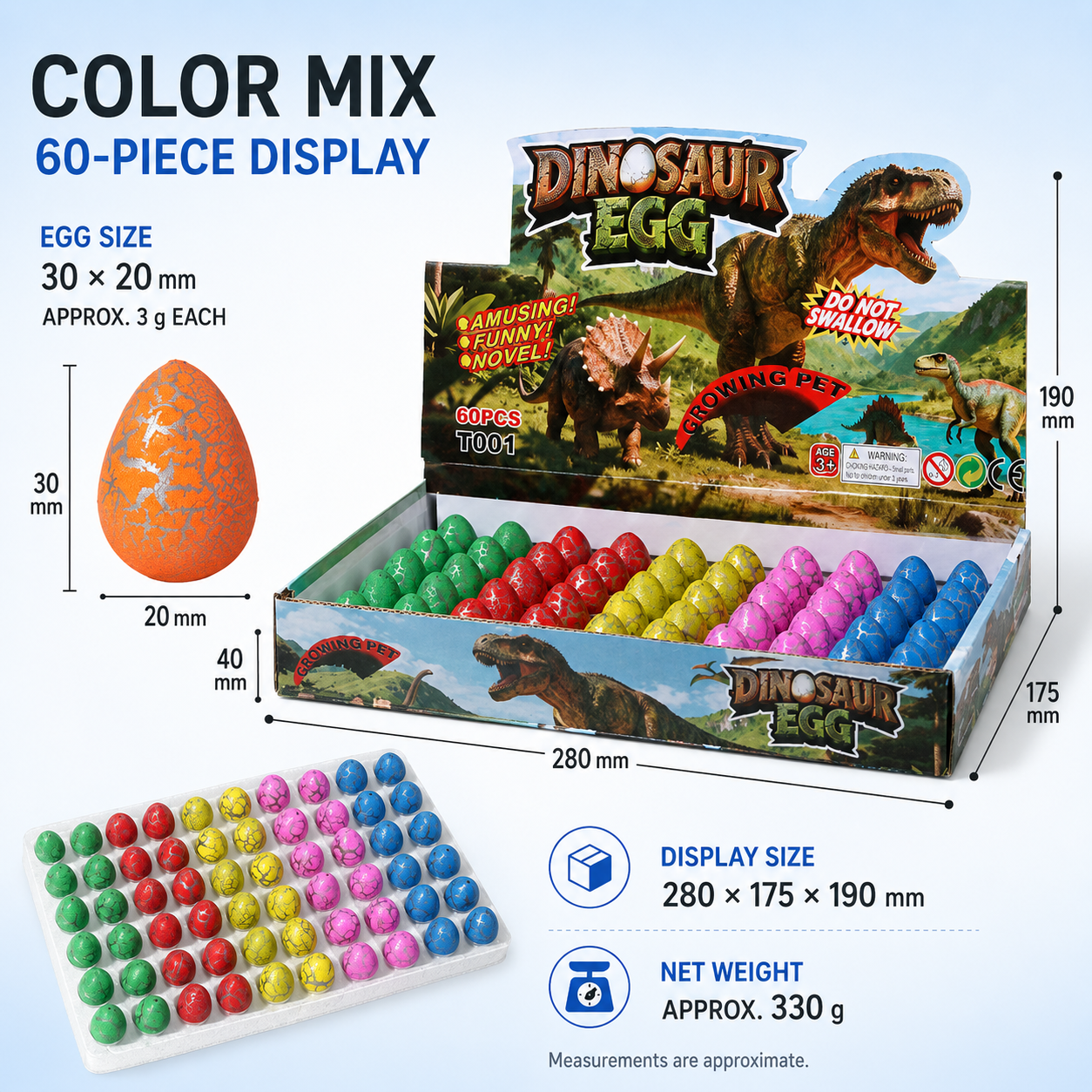 60PCS Dinosaur Eggs Hatching Toys for Kids Party Favors