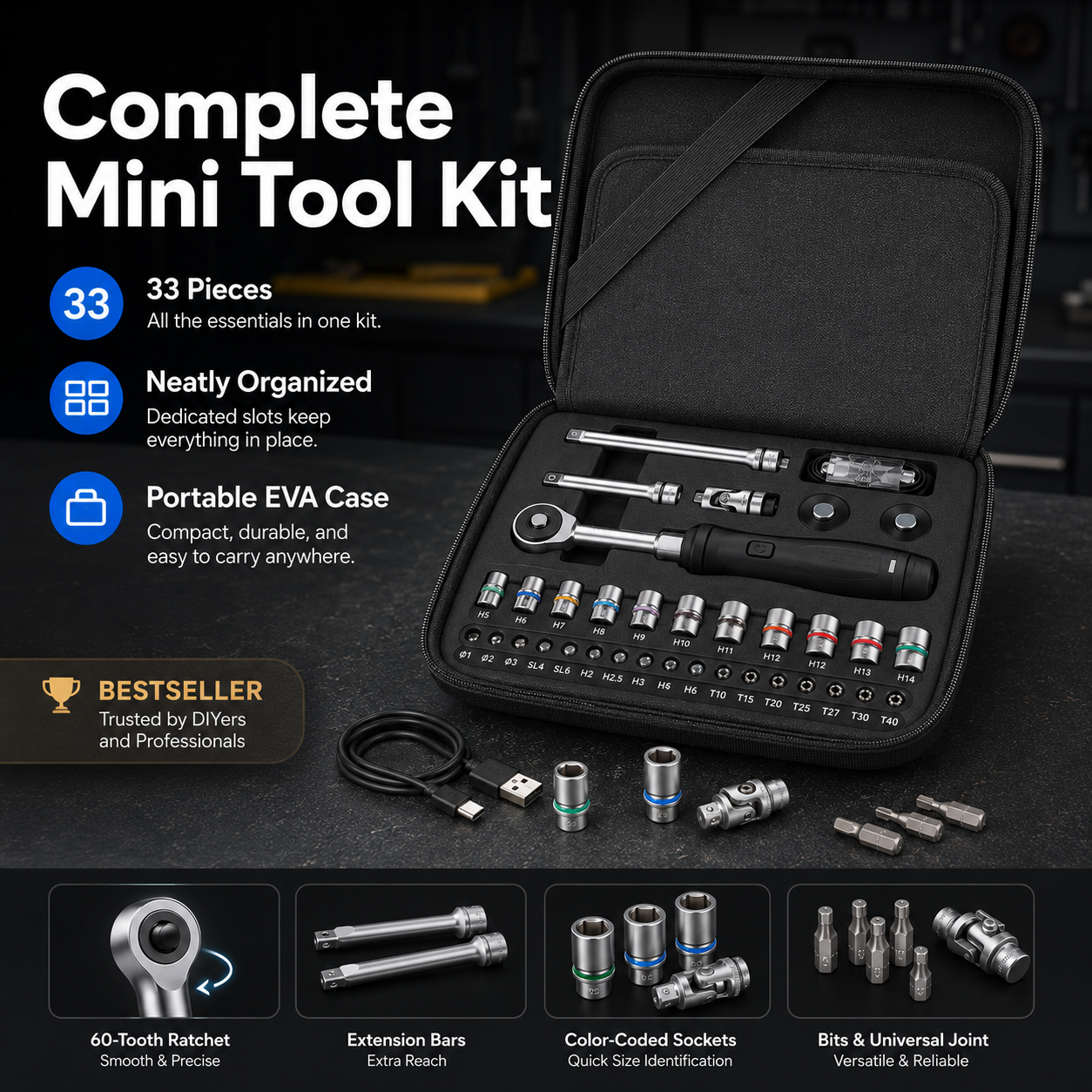 🧰Electric & Manual Dual Mode Ratchet Wrench Kit 34PCS