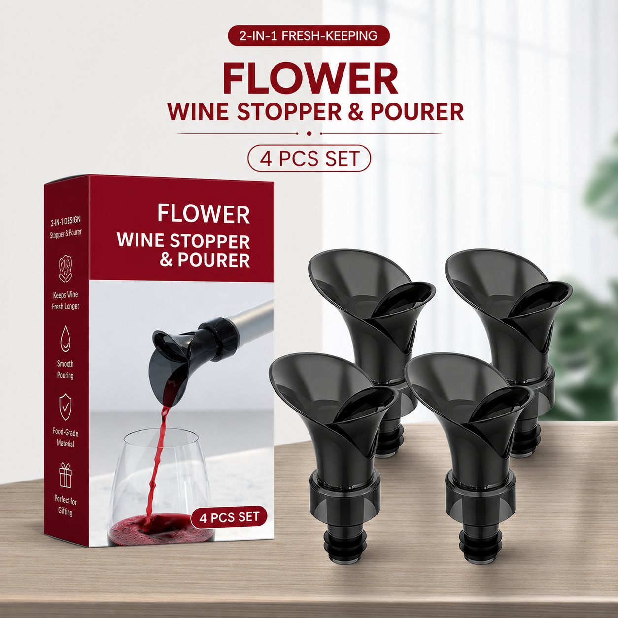 ๐ท2-in-1 Wine Pourer & Stopper โ No-Drip Pour & Easy Seal
