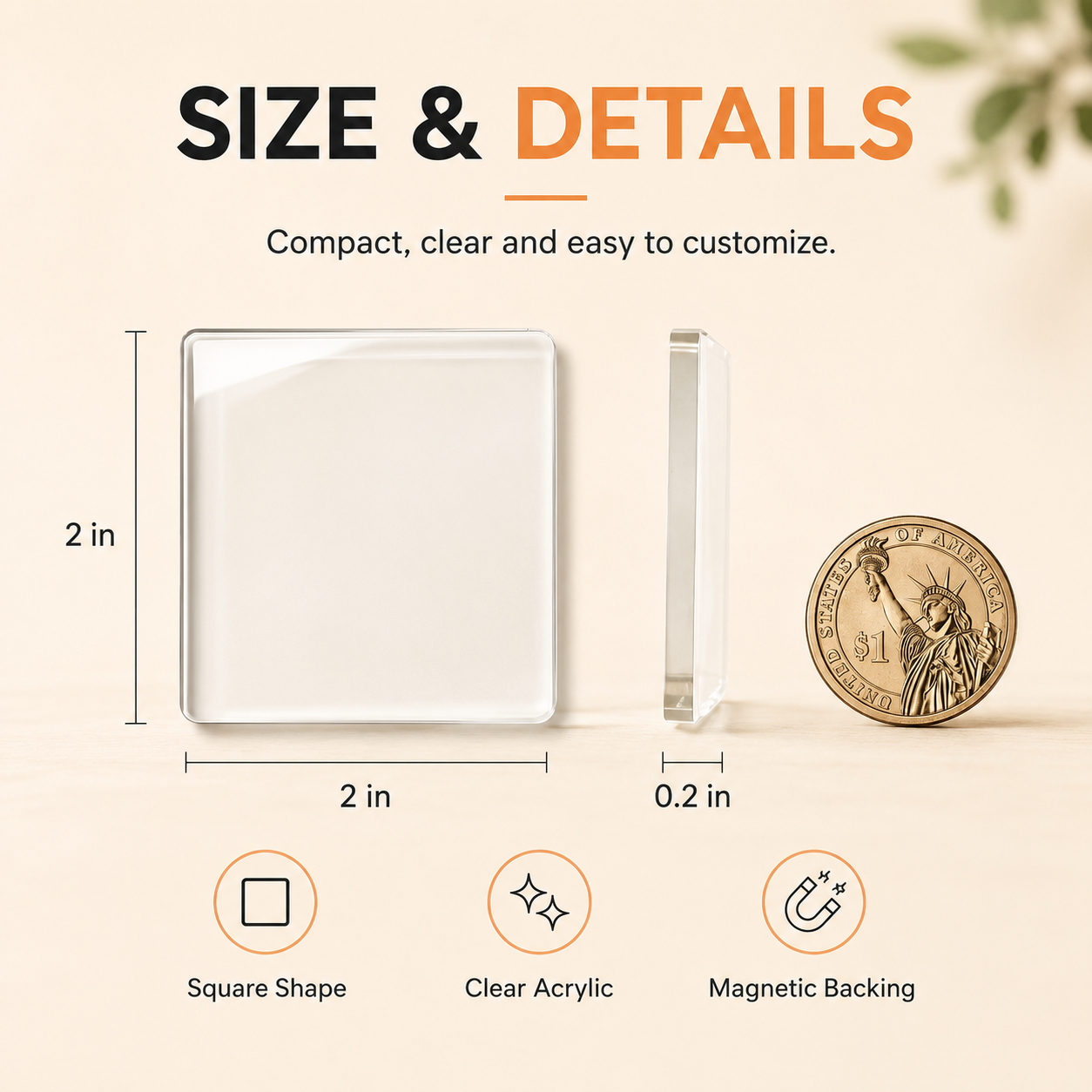 Magnetic Photo Frames 2"x2" Clear Acrylic DIY Fridge Magnets with Adhesive Backing