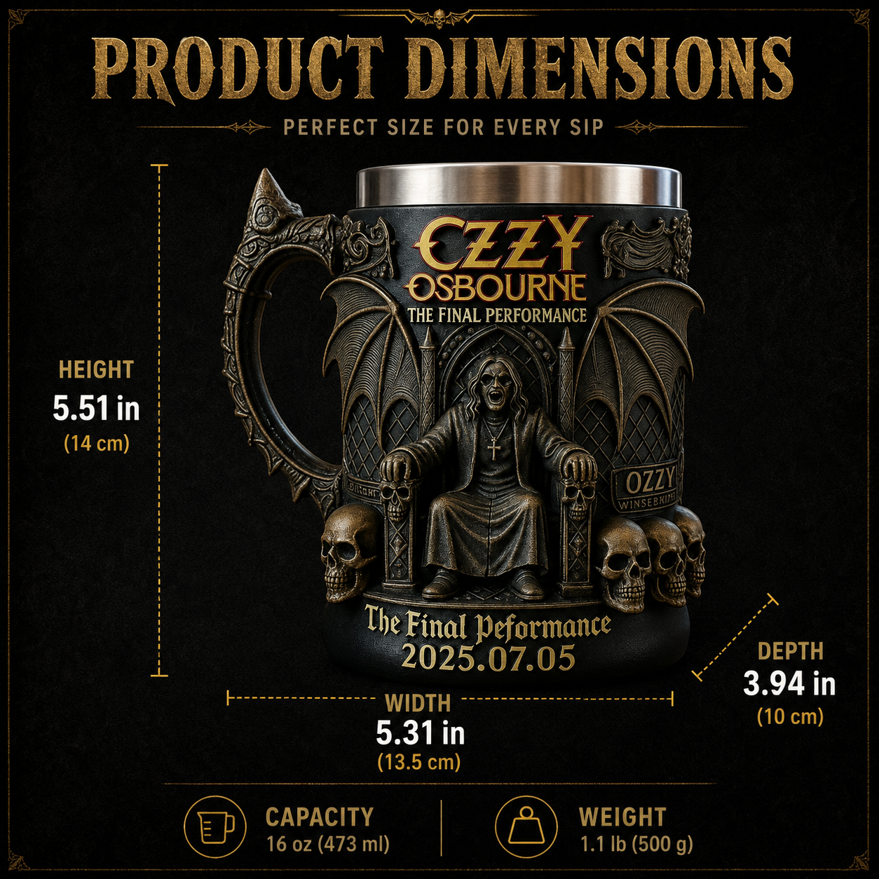 ozy osborne Heavy Metal Skull Mug Made Of Resin Gift For Dad