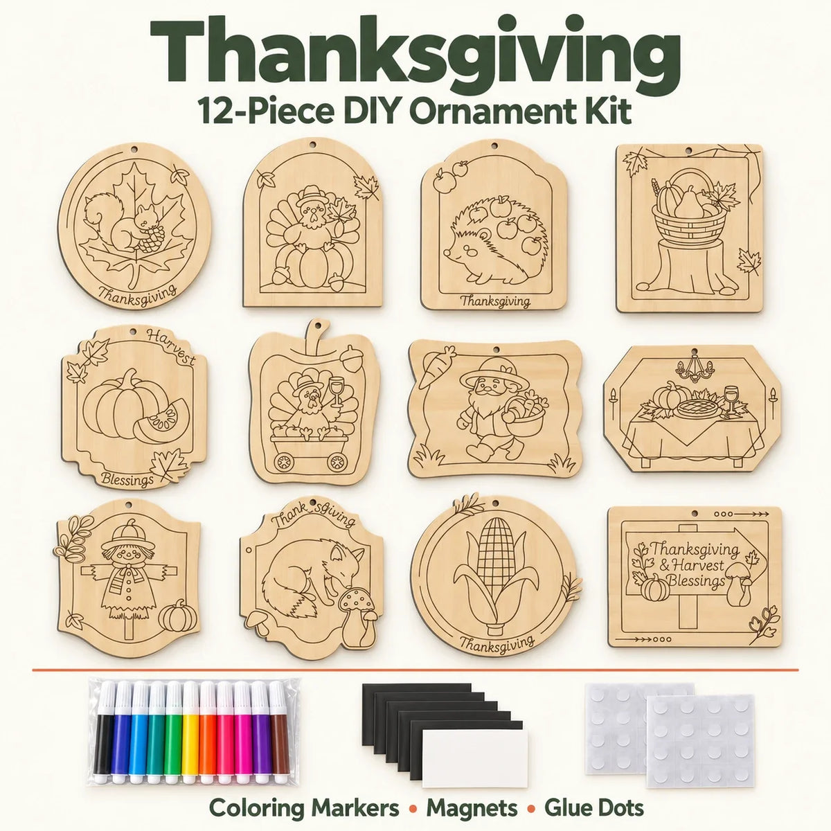 🎨 Color Your Own Holiday Ornament Kit — 12 Markers Included