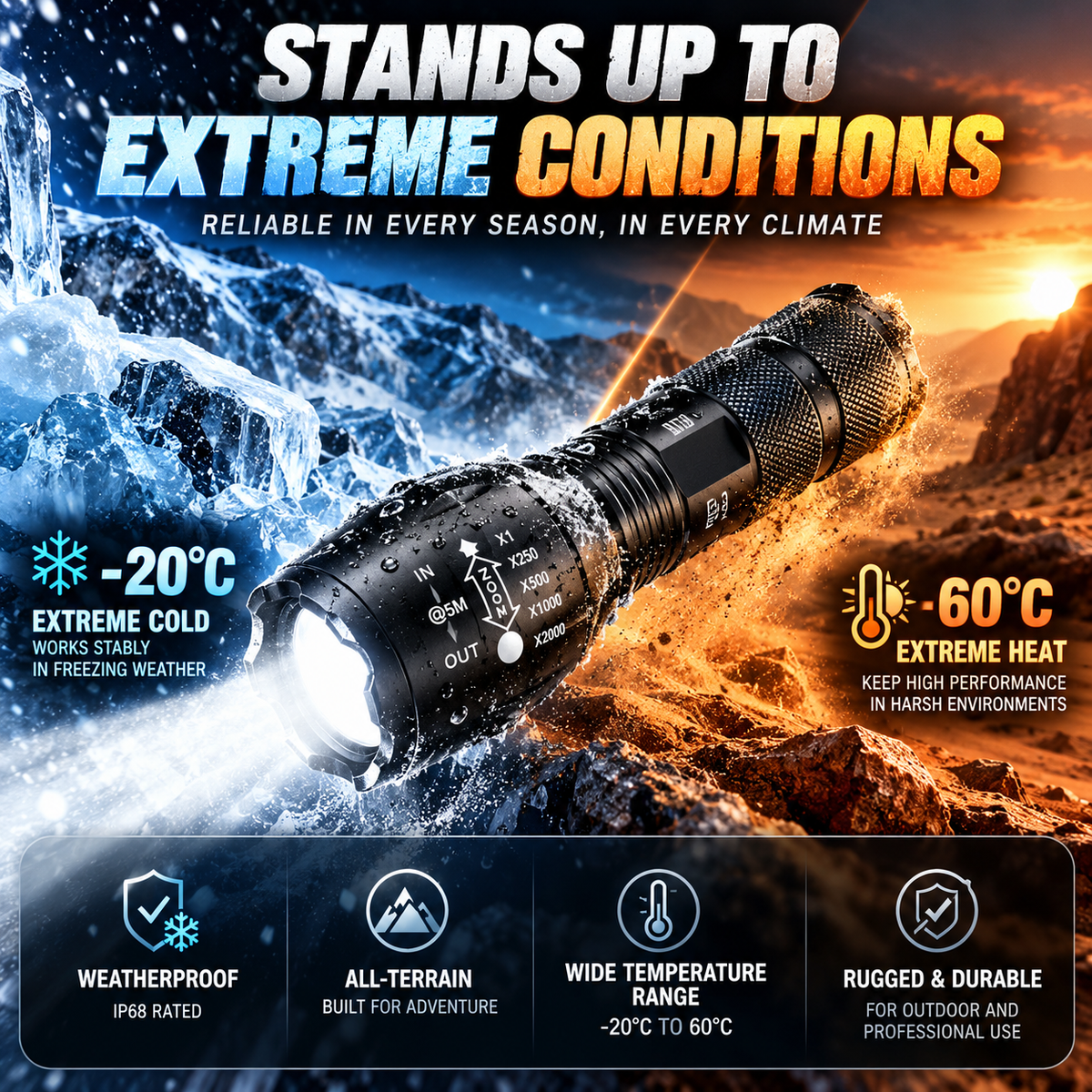 🔦 Rechargeable Zoom Flashlight for Camping & Home ✨