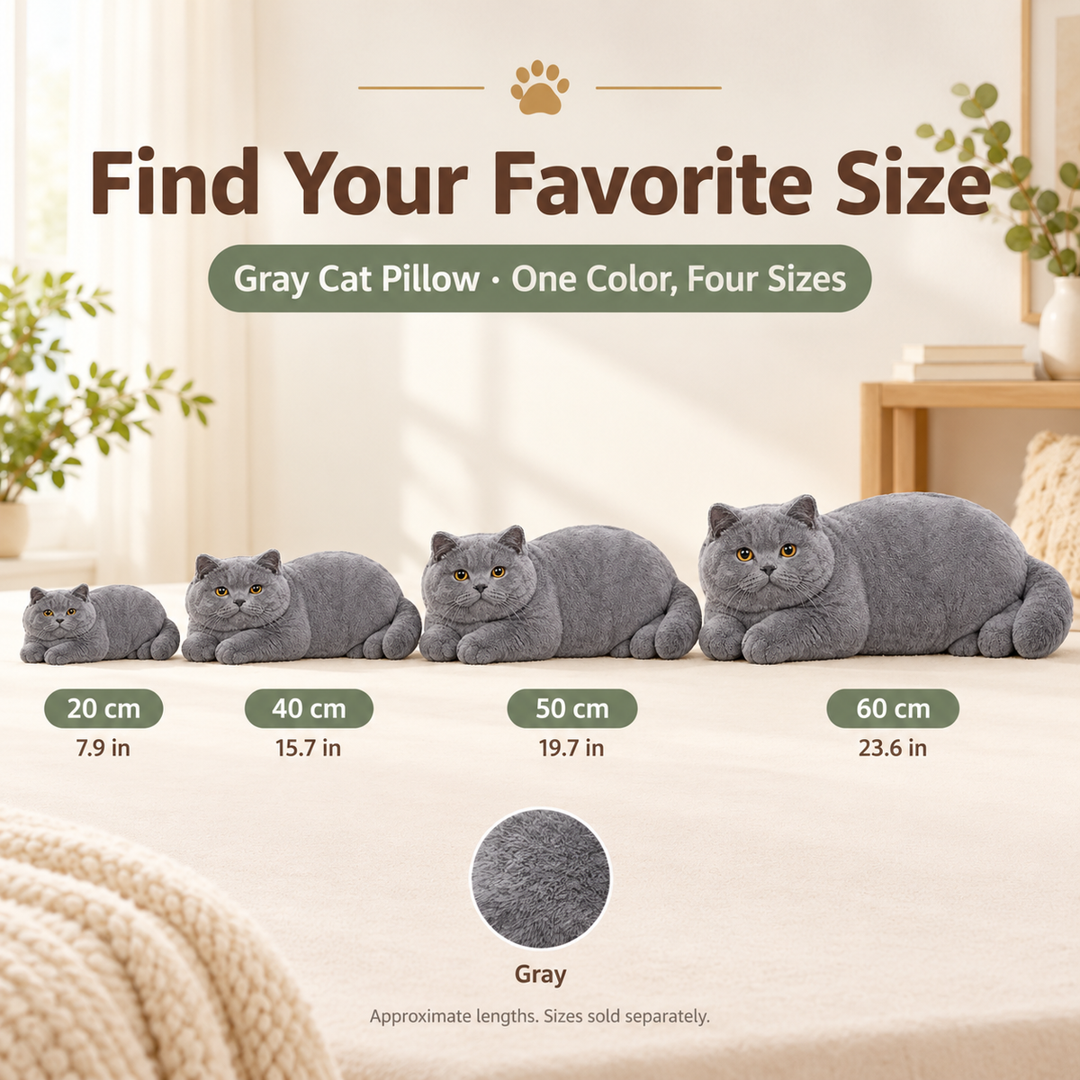 Realistic British Shorthair Cat Plush Throw Pillow