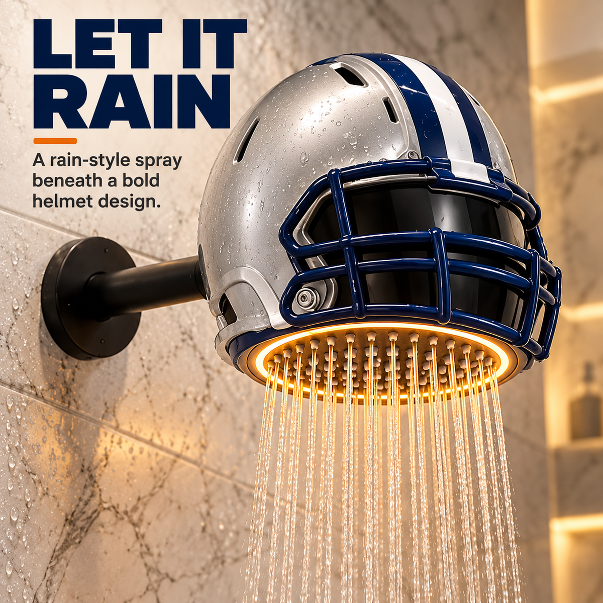 Helmet Shower Head – Rain-Style Spray with a Glowing Light Ring