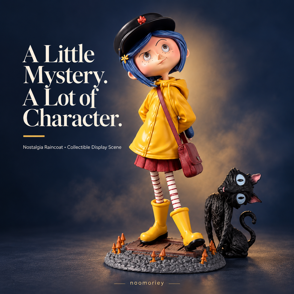 ๐ A Little Mystery, A Lot of Charm โ Raincoat Girl & Black Cat Collectible Figurine for Halloween & Year-Round Display ๐โโฌ